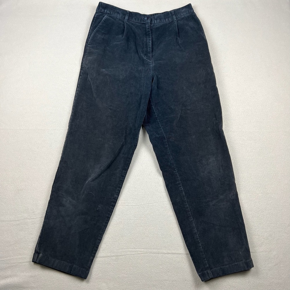 L.L. Bean Women's Size 12 Black Corduroy Pleated High Rise Tapered Pants BMP3